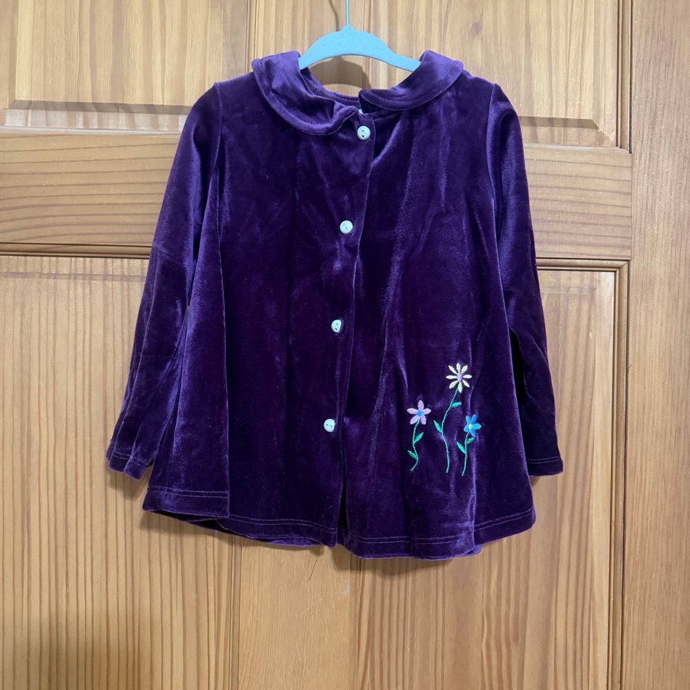 Vintage Purple Velour Kids Jacket with Floral Embroidery 4t